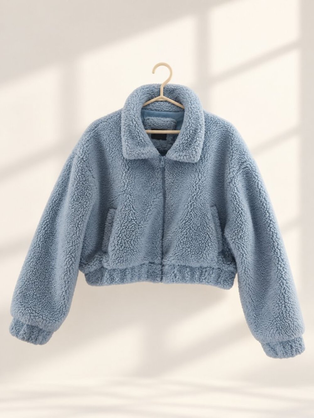 Streetwear Society, Cropped Sherpa Jacket, Powder Blue, Women’s XL